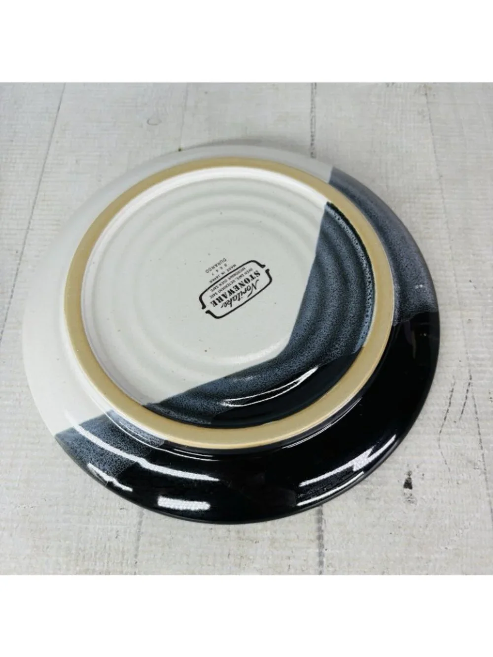Noritake Stoneware DURANGO 8647 Black Blue Abstract Panels Salad Plates Set 2